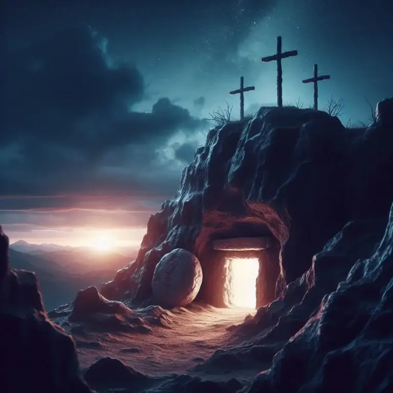 three crosses calvary empty tomb